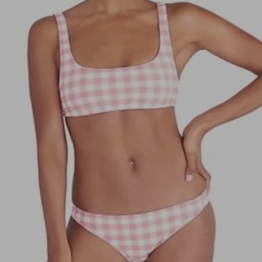 J. Crew Girly Pink and White Gingham Plaid Bikini NWT Size Small Swimwear
